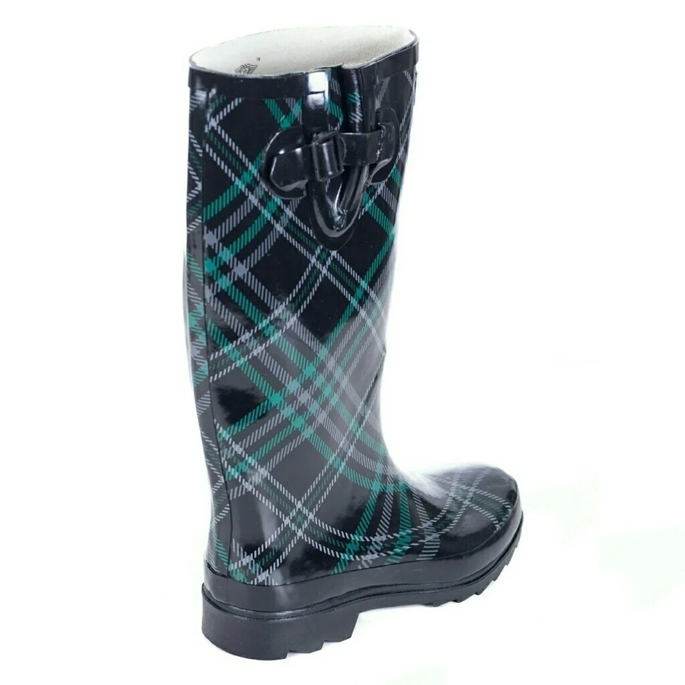 Women Rain Boots, Tall Waterproof Rubber Rainboots, RB-1506, Plaid